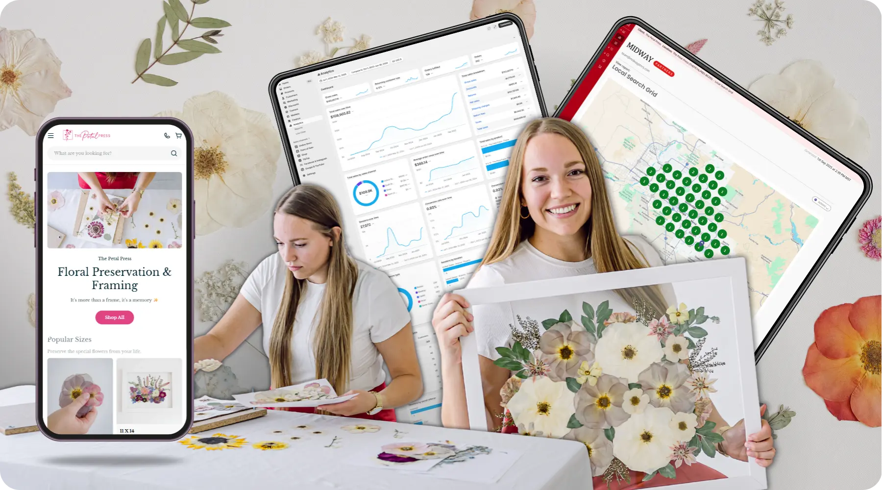 local search grid and device mockups featuring a gilbert Arizona client of midway partners digital marketing